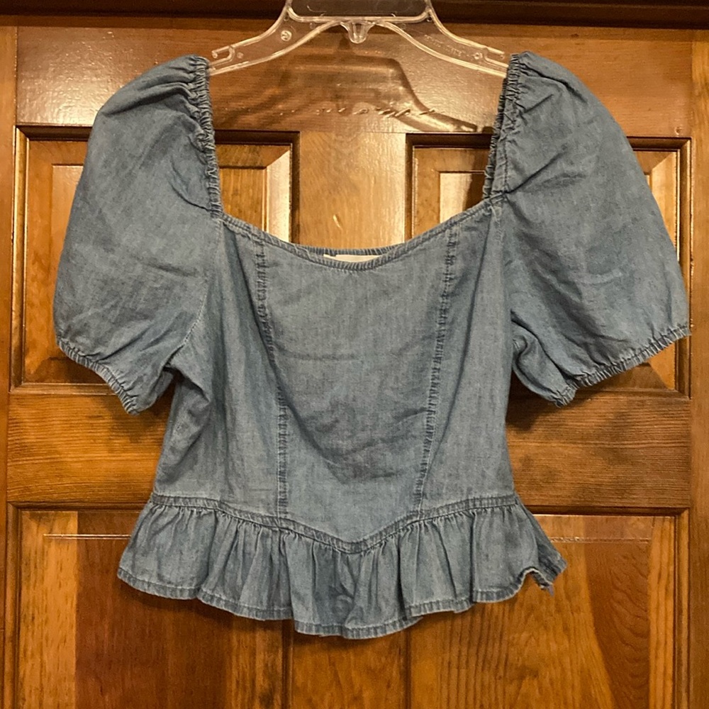 Small Denim Ruffle Bottom Crop Top - New Mix Brand